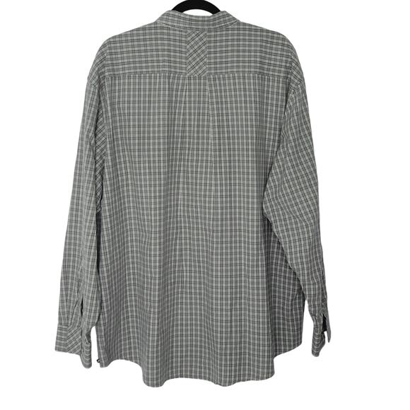 100% Cotton Long Sleeve Button-up Shirt Cream Gray Checker XXL - Picture 3 of 3